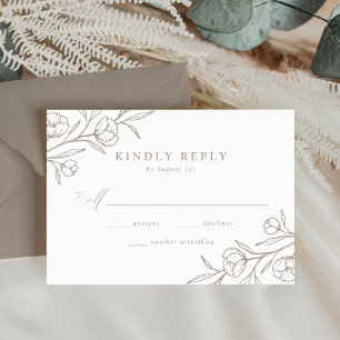 Skizzierte florale taupe Hochzeit RSVP Karte
