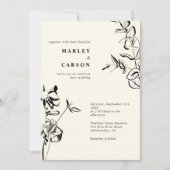 Skizzierte handgezeichnete blumenminimale Elfenbei Einladung (Vorderseite)