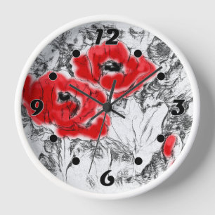 Skizzierte handgezeichnete rote Mohnblumen Blumen Uhr