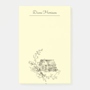 Skizzierte Hütte Post-it Klebezettel