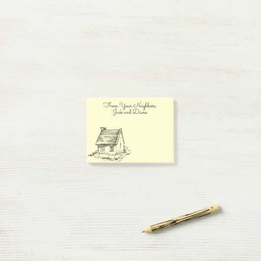 Skizzierte Hütte Post-it Klebezettel (Auf Schreibtisch)