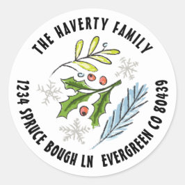 Skizzierte Illustration Blauer Winterurlaub Runder Aufkleber