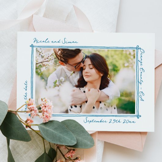 Skizzierte Rahmen Whimsical Hand Drawn Foto Hochze Save The Date