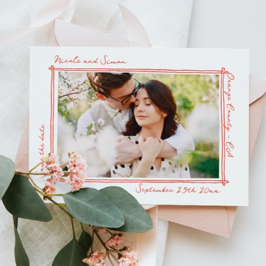 Skizzierte Rahmen Whimsical Hand Drawn Foto Hochze Save The Date