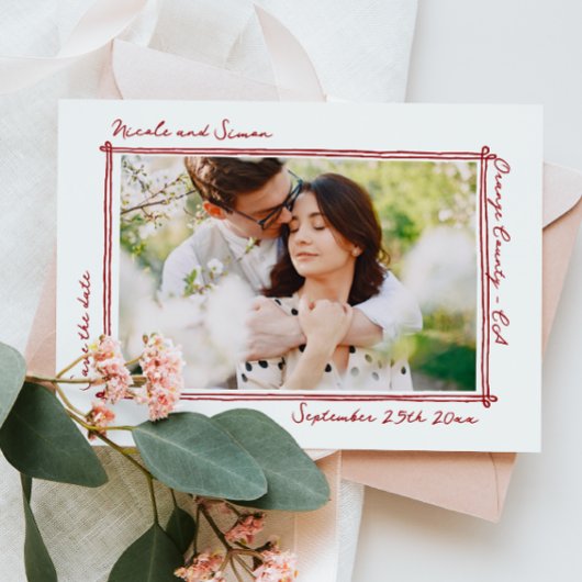 Skizzierte Rahmen Whimsical Hand Drawn Foto Hochze Save The Date