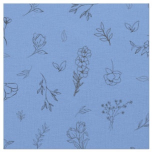 Skizzierte Wildblumen auf Blau Stoff