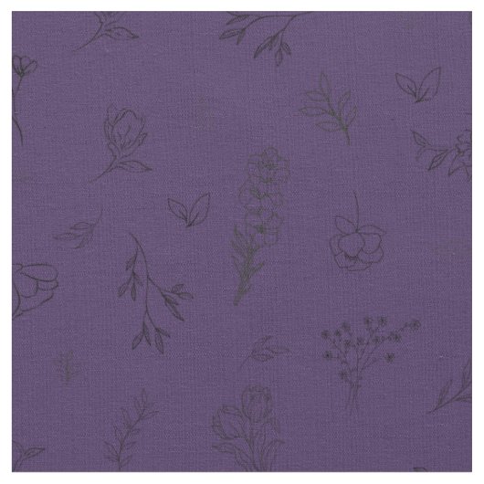 Skizzierte Wildblumen auf dunklem Lila Stoff (Nahaufnahme)