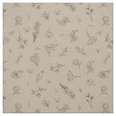 Skizzierte Wildblumen auf Hellbraun Stoff (Muster)