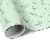 Skizzierte Wildblumen auf Hellgrün Geschenkpapier (Rolleneckpunkt)