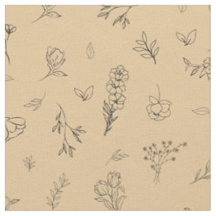 Skizzierte Wildblumen auf Hellorange Stoff