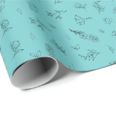 Skizzierte Wildblumen auf Hellteal Geschenkpapier (Rolleneckpunkt)