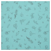 Skizzierte Wildblumen auf Hellteal Stoff (Muster)