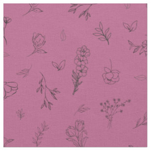 Skizzierte Wildblumen auf Rosa Stoff