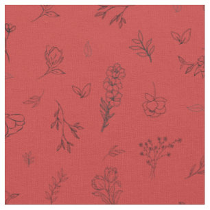 Skizzierte Wildblumen auf Rot Stoff