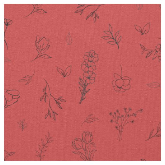 Skizzierte Wildblumen auf Rot Stoff (Nahaufnahme)