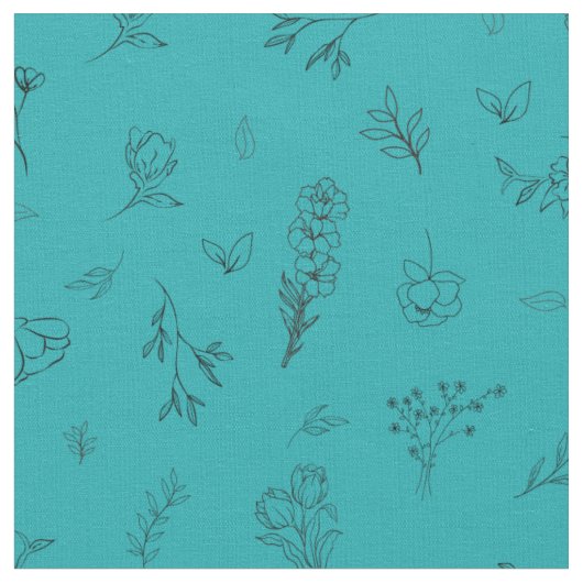 Skizzierte Wildblumen auf Türkis Stoff (Nahaufnahme)