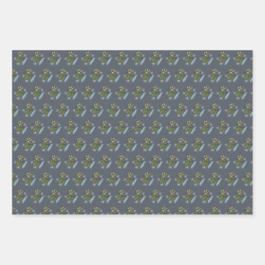 Skizzierte Winterzweige Holly und Spruce Muster Geschenkpapier Set (Vorderseite 3)
