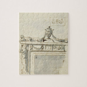 Skizzierter Entwurf für einen Kamin (Stift u. Puzzle