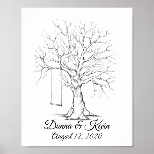 Skizzierter Hochzeits-Fingerabdruck-Baum Poster (Vorne)