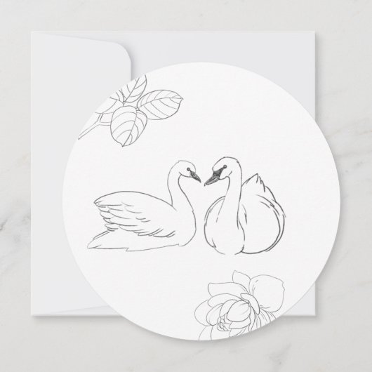 Skizzierter Schwan und botanische Hochzeitseinladu Einladung (Rückseite)
