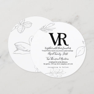 Skizzierter Schwan und botanische Hochzeitseinladu Einladung
