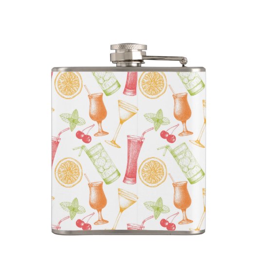 Skizziertes Cocktail-Muster Flachmann (Rückseite)