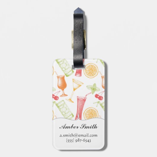Skizziertes Cocktail-Muster Gepäckanhänger (Rückseite vertikal)
