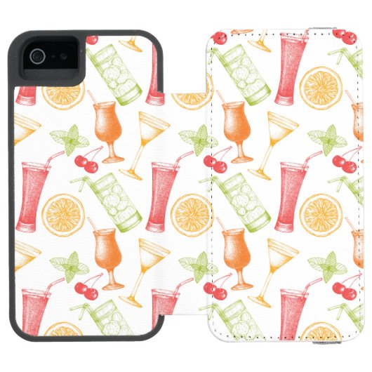Skizziertes Cocktail-Muster Incipio iPhone Geldbeutel-Hülle (Folio Geöffnet)