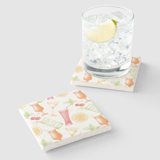Skizziertes Cocktail-Muster Steinuntersetzer (Seitenansicht)