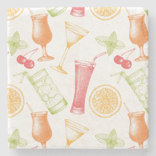 Skizziertes Cocktail-Muster Steinuntersetzer (Vorderseite)