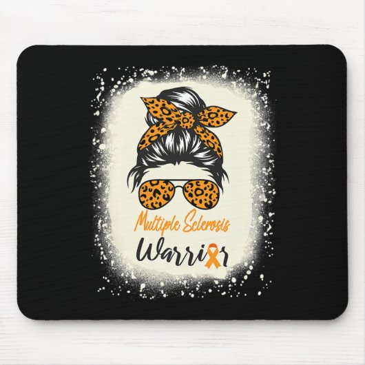 Sklerosis Awareness Frau Warrior Messy Bun Leopard Mousepad (Vorne)
