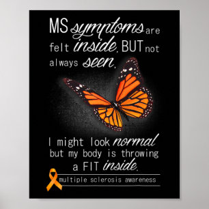 Sklerosis Awareness Orange Butterfly Ribbon Poster