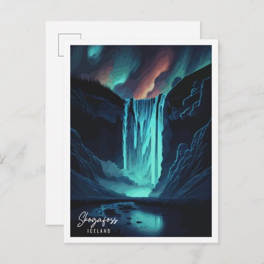 Skogafoss England Vintage Illustration Postkarte (Vorne/Hinten)