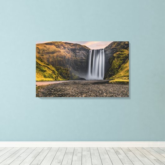 Skogafoss Wasserfall am Morgen Sonnenaufgang Leinwanddruck (Insitu (Holzboden))