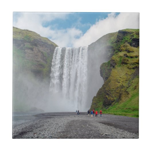 Skogafoss Wasserfall - Skogardorf, Island Fliese (Vorderseite)