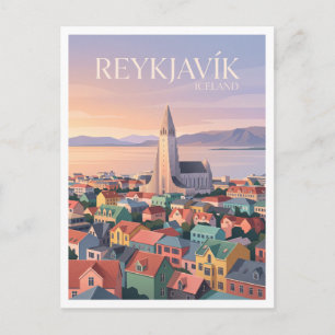 Skólavörðuholt Reykjavík Skyline Island Postkarte
