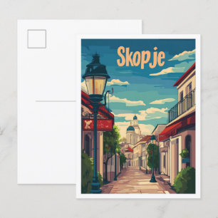 Skopje Nordmazedonien Vintage-Reiseillustration Postkarte