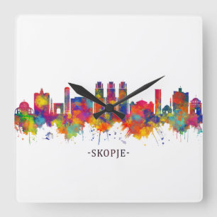 Skopje Republic of Macedonia Skyline Quadratische Wanduhr