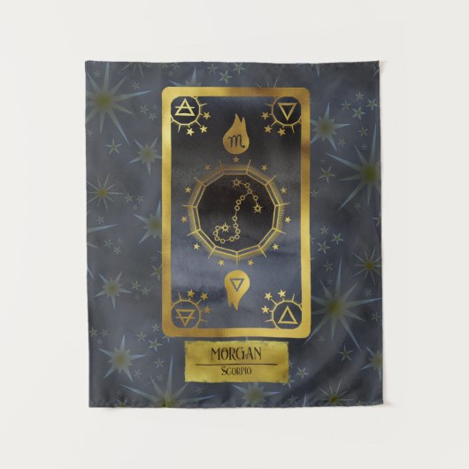 Skorpio Dark Zodiac Astrologie: Schwarzer Goldname Wandteppich (Vorderseite)