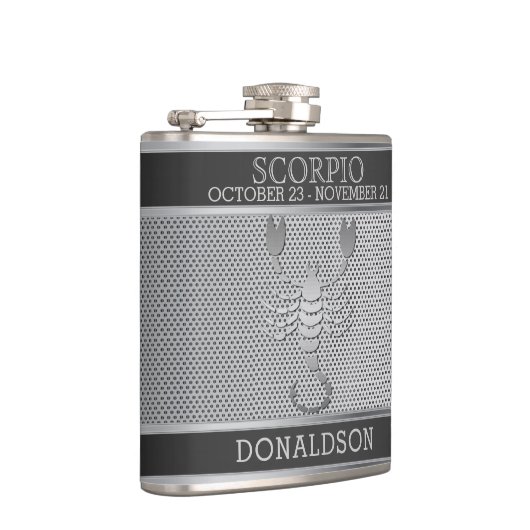 Skorpio-♏ in Schwarz und Silver Mesh Flachmann (Rechts)