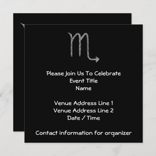 Skorpio. Zodiac Astrologie-Zeichen.Schwarz. Einladung (Vorne/Hinten)