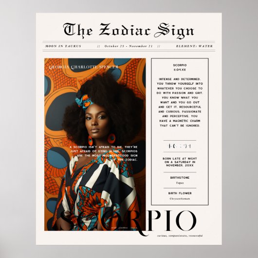 Skorpio | Zodiac Astrology Foto Newspapier Poster (Vorne)