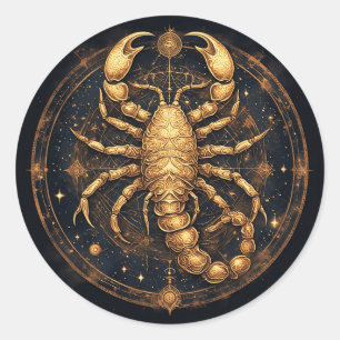 Skorpion Astral Mandala 🖼️ Goldener Tierkreis 💛 Runder Aufkleber