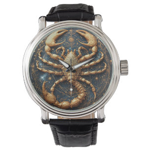 Skorpion über einem detaillierten goldenen astrale armbanduhr