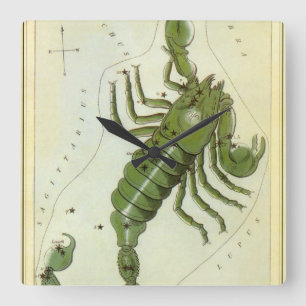 Skorpion, Vintage Konstellation Urania's Spiegel Quadratische Wanduhr