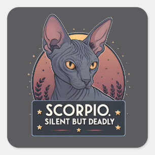 Skorpion-Zodiac-Sphynx-Katze Stille Tödliche Kunst Quadratischer Aufkleber
