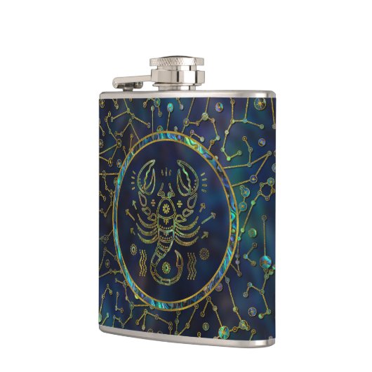 Skorpions-Tierkreis-Goldohrschnecke auf Flachmann (Links)