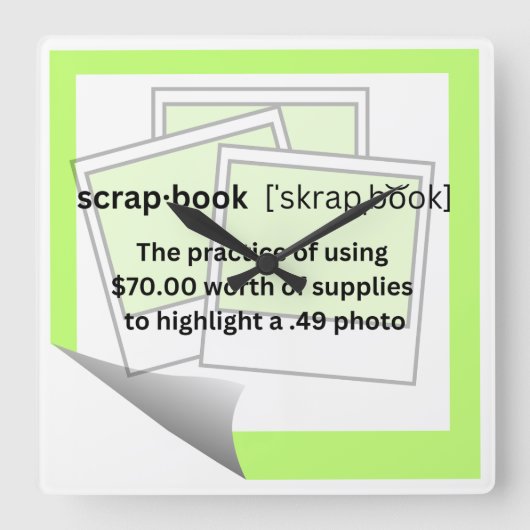 Skrap-book Quadratische Wanduhr (Vorderseite)