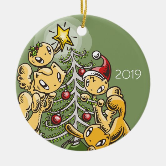 Skribbles the Cat Family: Trim the Tree Keramik Ornament (Vorne)