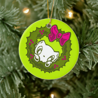 Skribbles the Cat: Weihnachtskranz Keramik Ornament